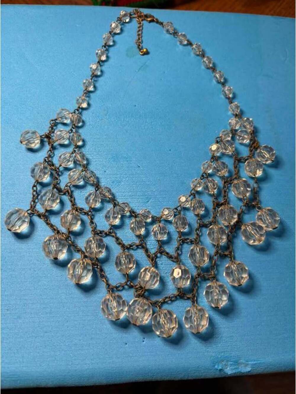 Vintage Style Clear Faceted Bead Bib Necklace
